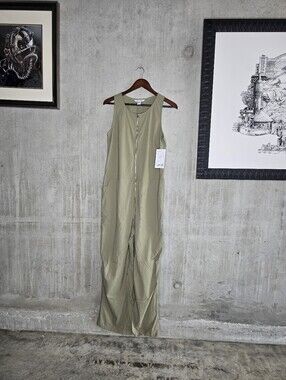 Athleta Olive Green Sleeveless Zip-Front Jumpsuit Size M